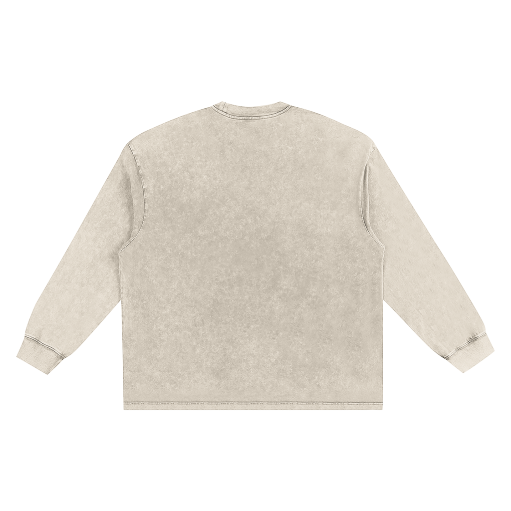 Snow Washed Frayed "FMOL" Long Sleeve T-Shirt