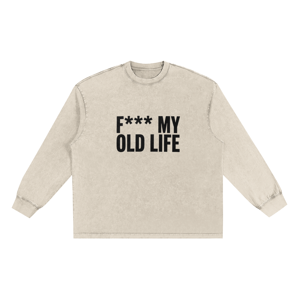 Snow Washed Frayed "FMOL" Long Sleeve T-Shirt